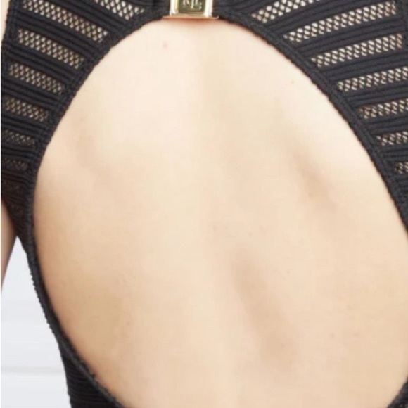 Ralph Lauren Ottoman Mesh high Boatneck One Piece Swimsuit black tummy control - Picture 5 of 9